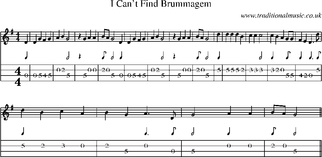 Mandolin Tab and Sheet Music for I Can't Find Brummagem