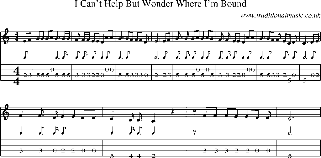 Mandolin Tab and Sheet Music for I Can't Help But Wonder Where I'm Bound