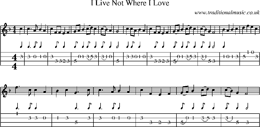 Mandolin Tab and Sheet Music for I Live Not Where I Love