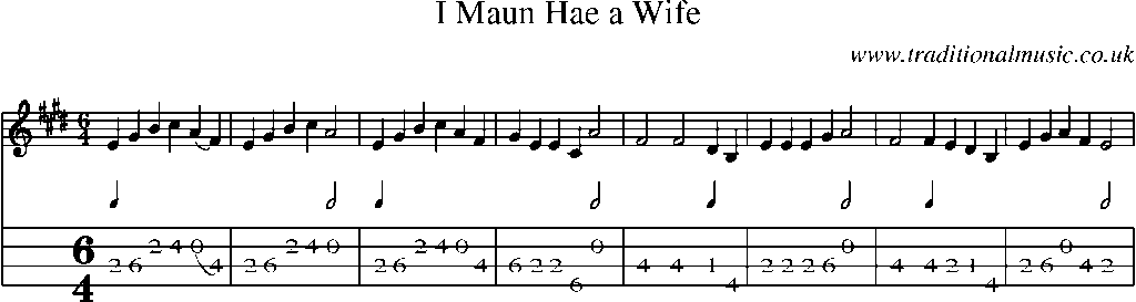 Mandolin Tab and Sheet Music for I Maun Hae A Wife