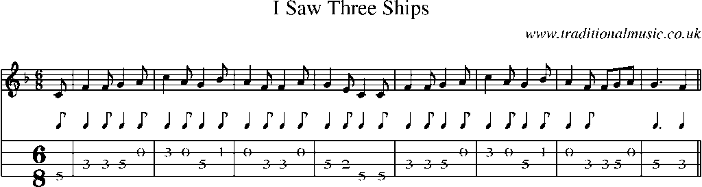 Mandolin Tab and Sheet Music for I Saw Three Ships