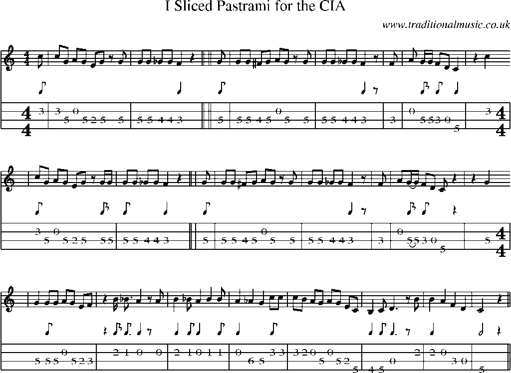 Mandolin Tab and Sheet Music for I Sliced Pastrami For The Cia