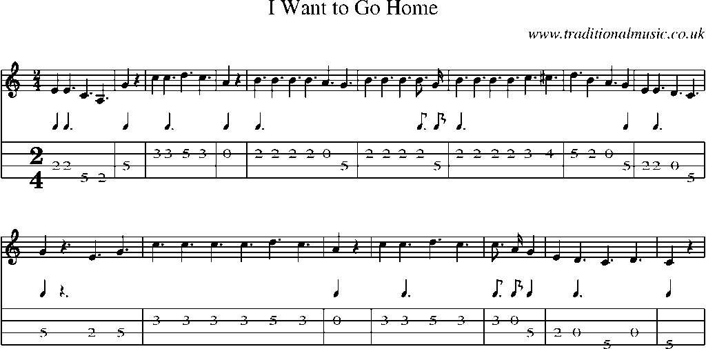 Mandolin Tab and Sheet Music for I Want To Go Home