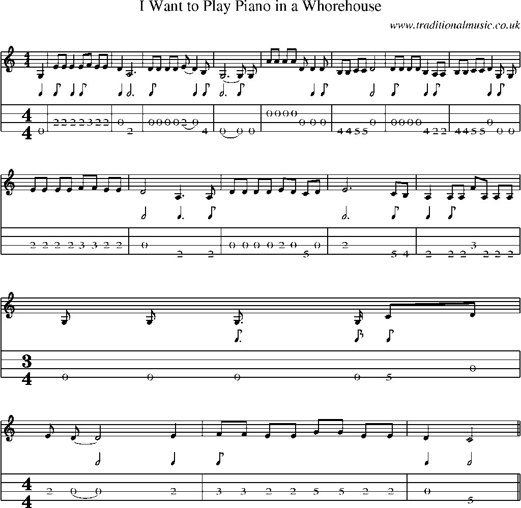 Mandolin Tab and Sheet Music for I Want To Play Piano In A Whorehouse