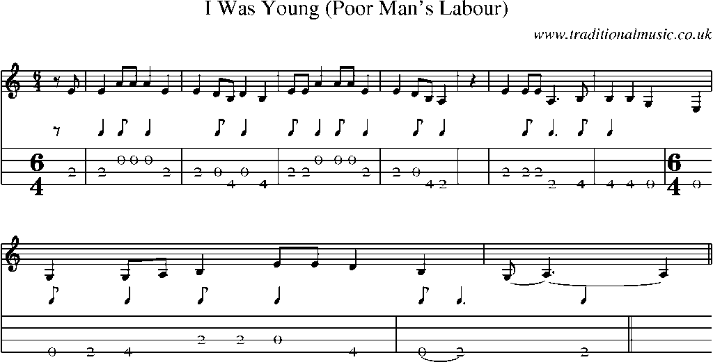 Mandolin Tab and Sheet Music for I Was Young (poor Man's Labour)