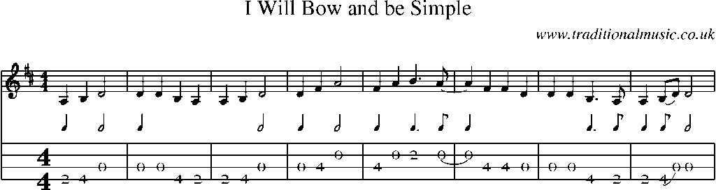 Mandolin Tab and Sheet Music for I Will Bow And Be Simple