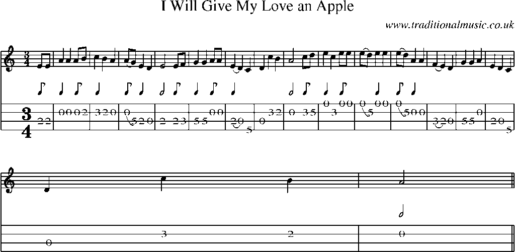 Mandolin Tab and Sheet Music for I Will Give My Love An Apple