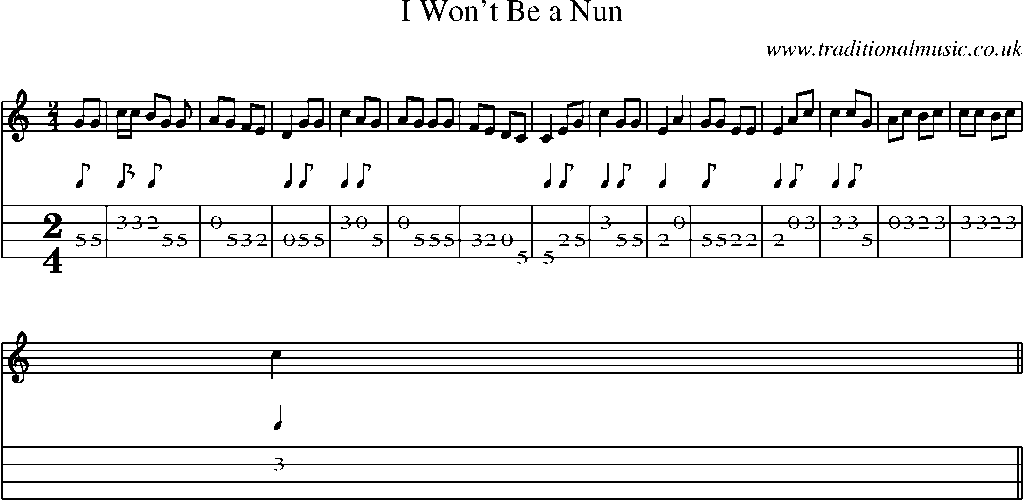 Mandolin Tab and Sheet Music for I Won't Be A Nun