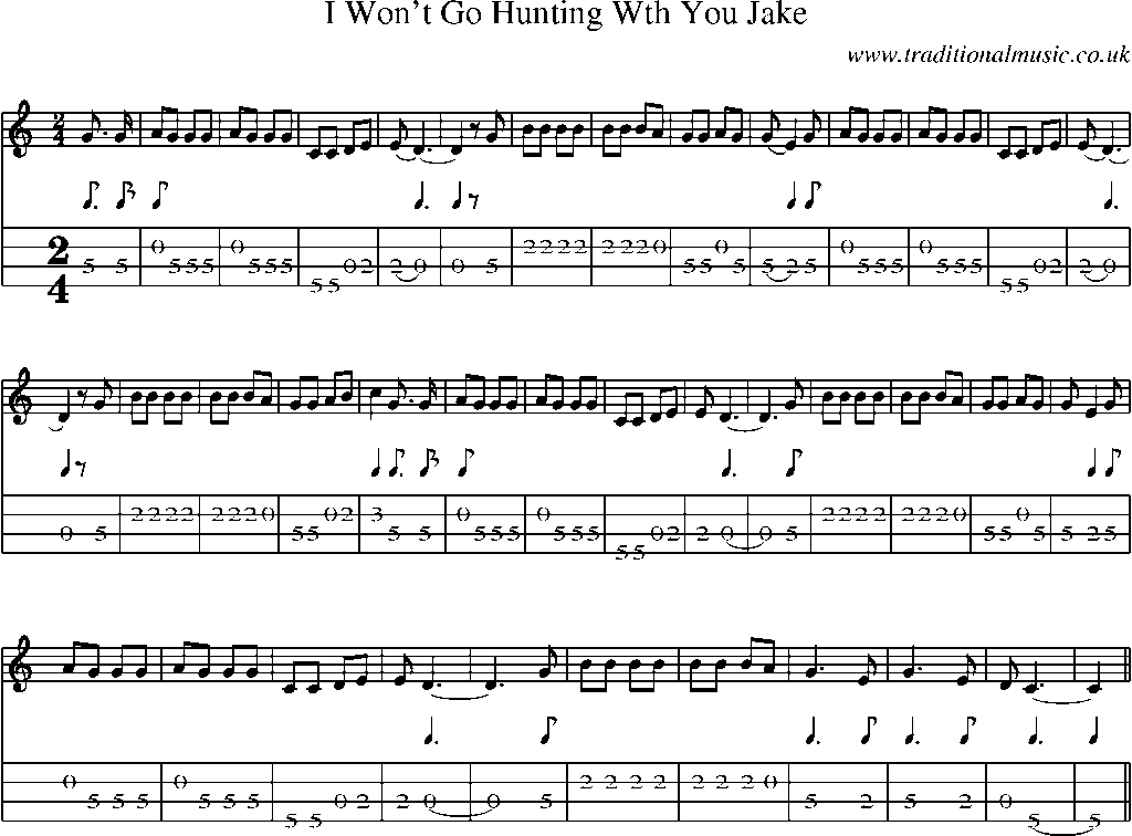 Mandolin Tab and Sheet Music for I Won't Go Hunting Wth You Jake