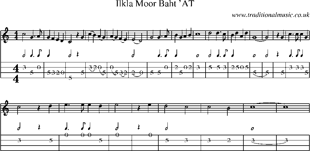 Mandolin Tab and Sheet Music for Ilkla Moor Baht 'at