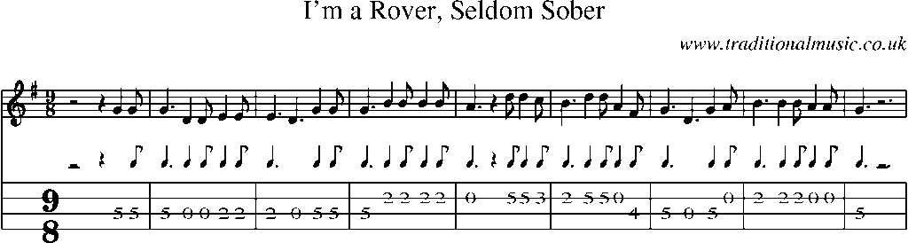 Mandolin Tab and Sheet Music for I'm A Rover, Seldom Sober