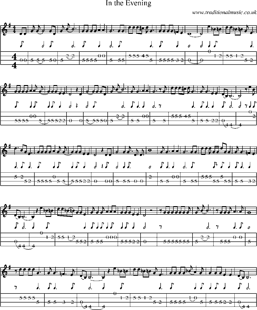 Mandolin Tab and Sheet Music for In The Evening