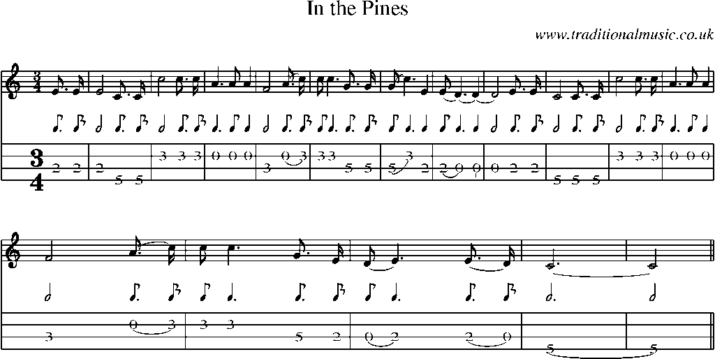 Mandolin Tab and Sheet Music for In The Pines(1)