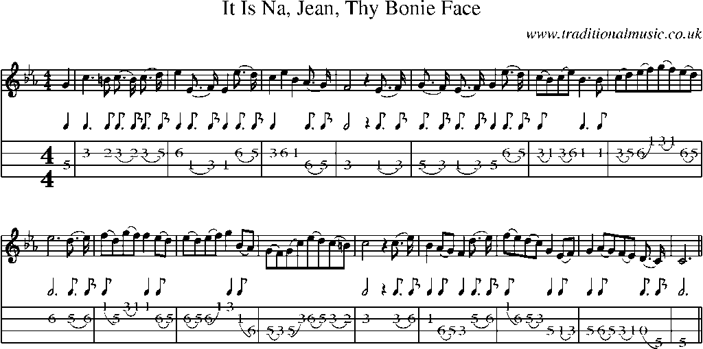 Mandolin Tab and Sheet Music for It Is Na, Jean, Thy Bonie Face