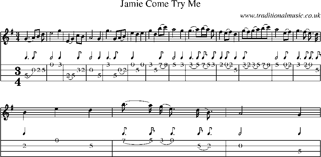 Mandolin Tab and Sheet Music for Jamie Come Try Me