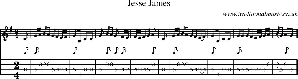 Mandolin Tab and Sheet Music for Jesse James