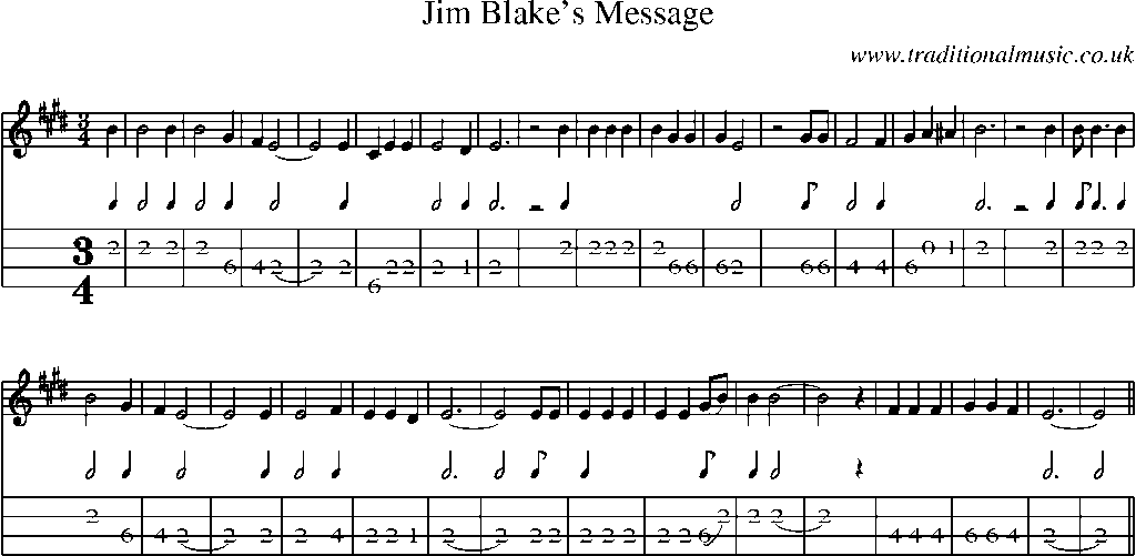 Mandolin Tab and Sheet Music for Jim Blake's Message