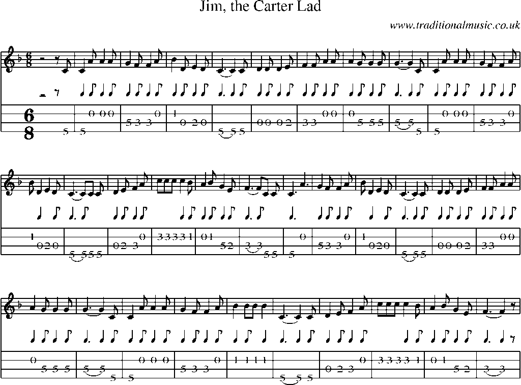 Mandolin Tab and Sheet Music for Jim, The Carter Lad