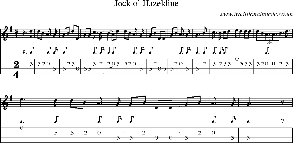 Mandolin Tab and Sheet Music for Jock O' Hazeldine