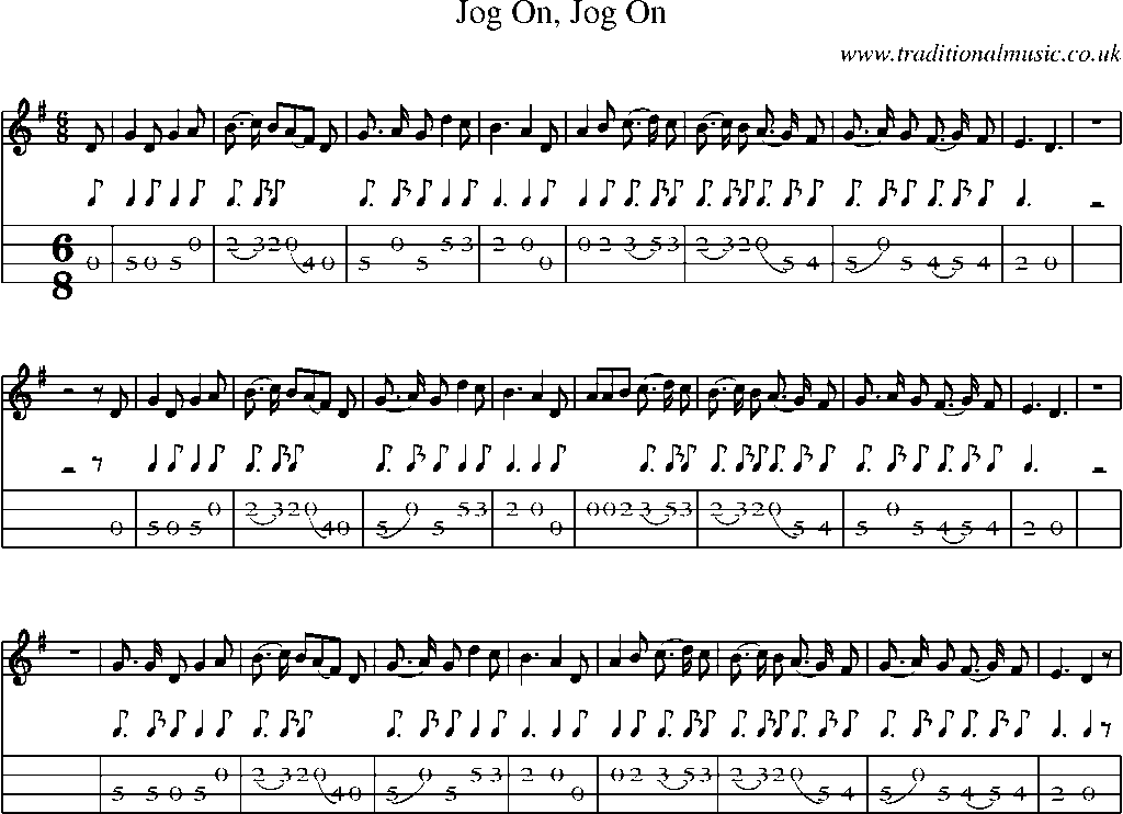 Mandolin Tab and Sheet Music for Jog On, Jog On