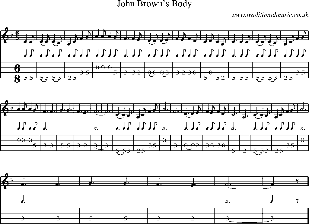 Mandolin Tab and Sheet Music for John Brown's Body