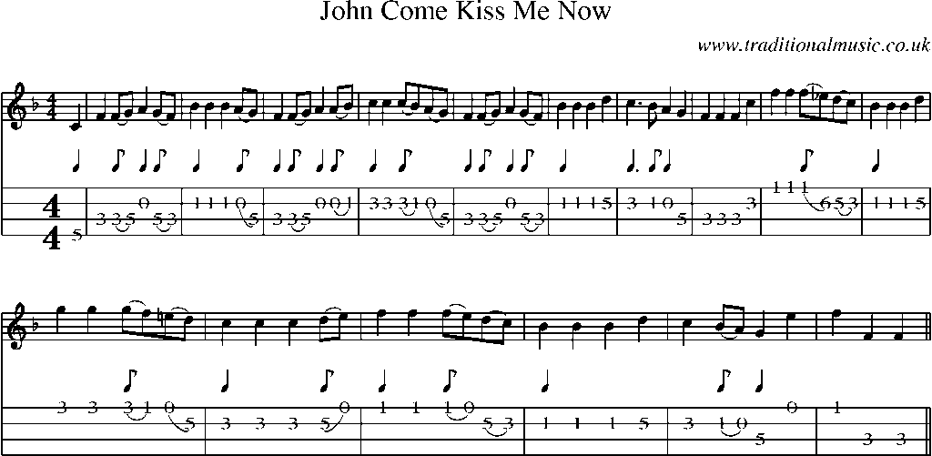 Mandolin Tab and Sheet Music for John Come Kiss Me Now