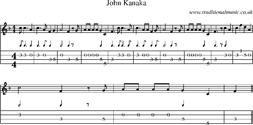 Mandolin Tab and Sheet Music for John Kanaka