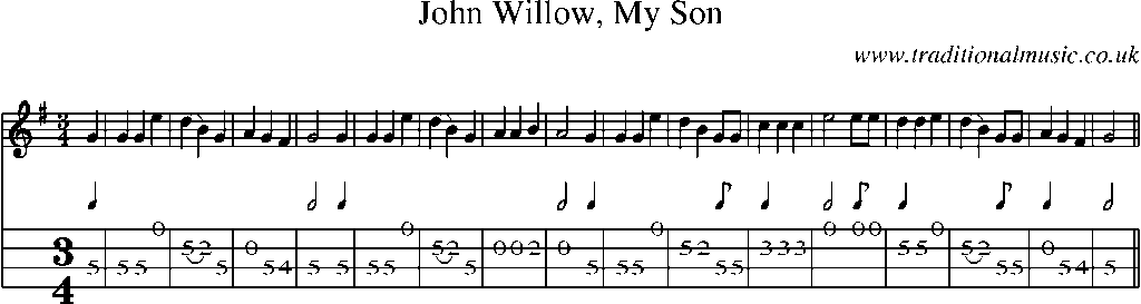 Mandolin Tab and Sheet Music for John Willow, My Son