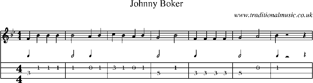 Mandolin Tab and Sheet Music for Johnny Boker