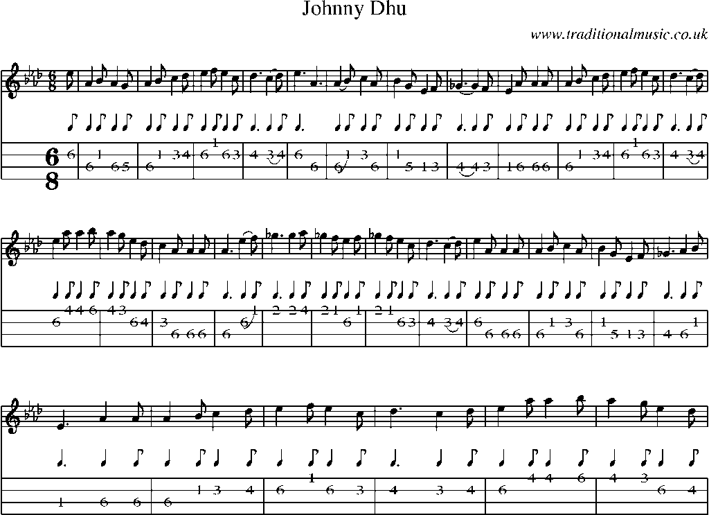 Mandolin Tab and Sheet Music for Johnny Dhu