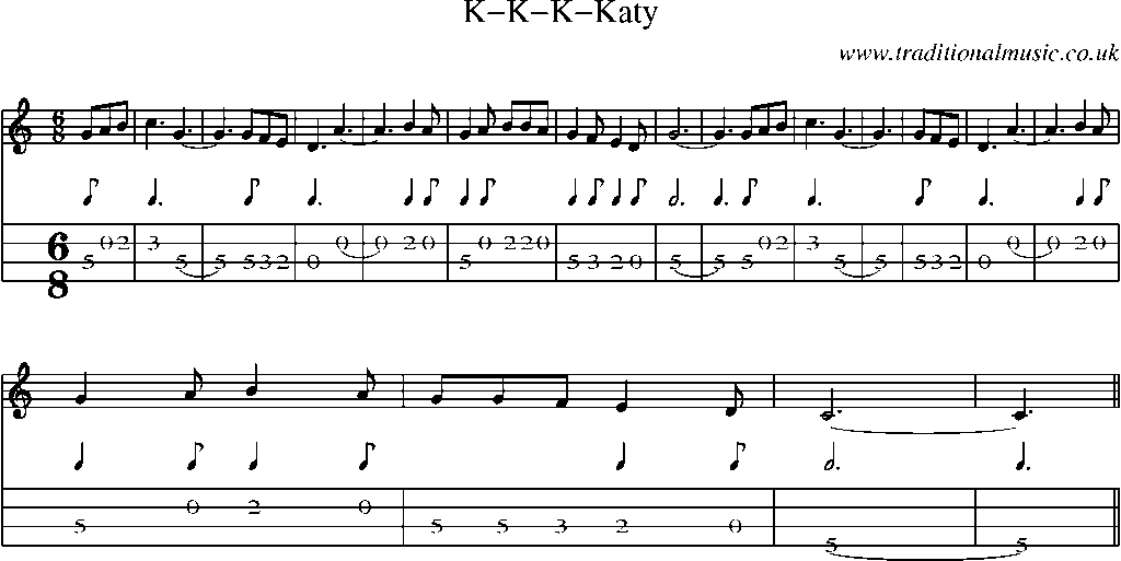 Mandolin Tab and Sheet Music for K-k-k-katy
