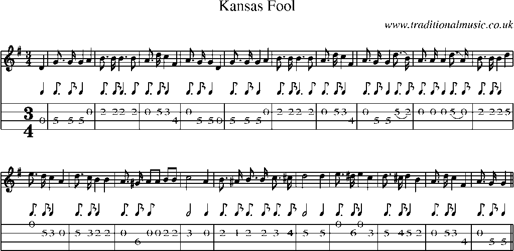 Mandolin Tab and Sheet Music for Kansas Fool