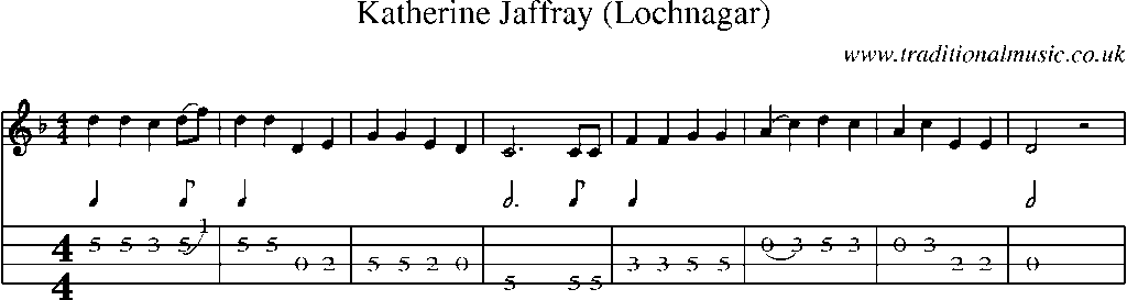 Mandolin Tab and Sheet Music for Katherine Jaffray (lochnagar)