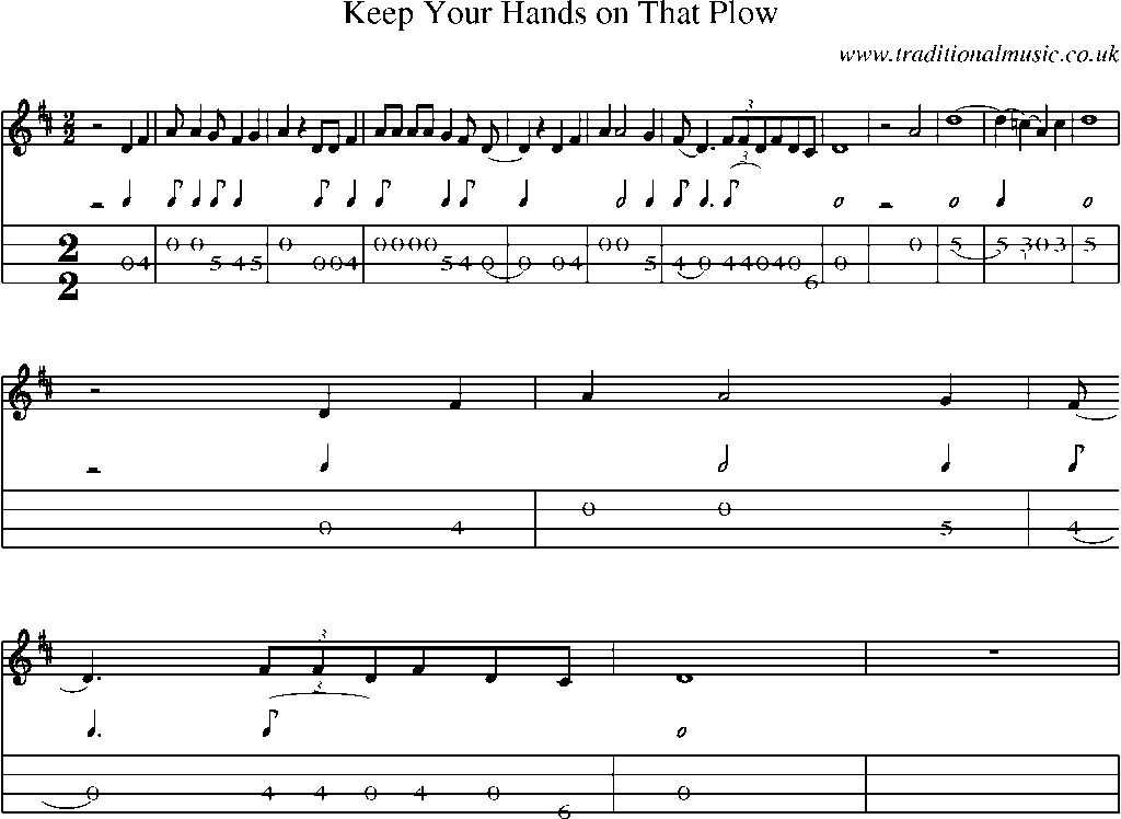 Mandolin Tab and Sheet Music for Keep Your Hands On That Plow