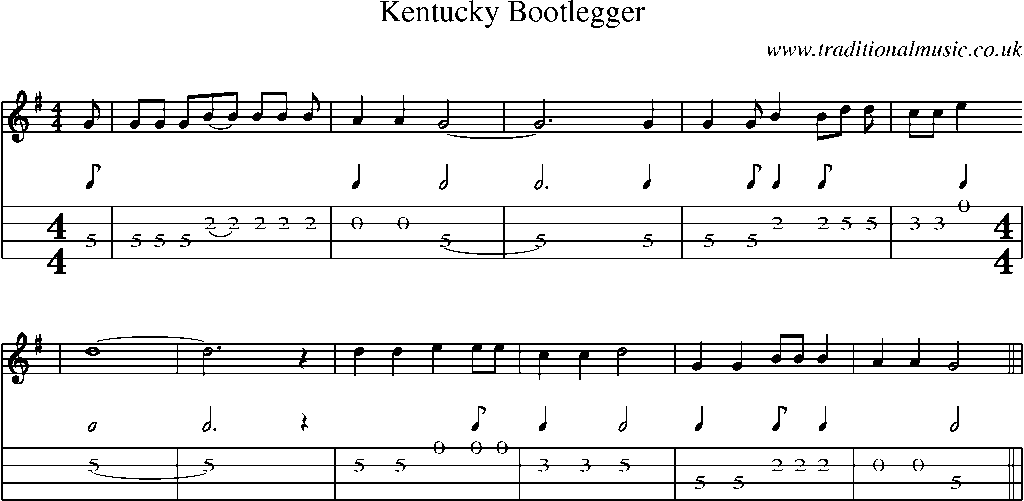 Mandolin Tab and Sheet Music for Kentucky Bootlegger