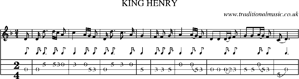 Mandolin Tab and Sheet Music for King Henry