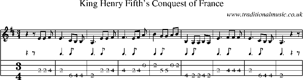 Mandolin Tab and Sheet Music for King Henry Fifth's Conquest Of France