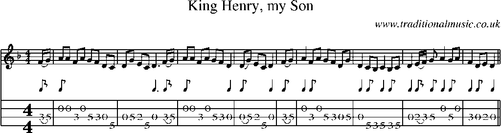 Mandolin Tab and Sheet Music for King Henry, My Son