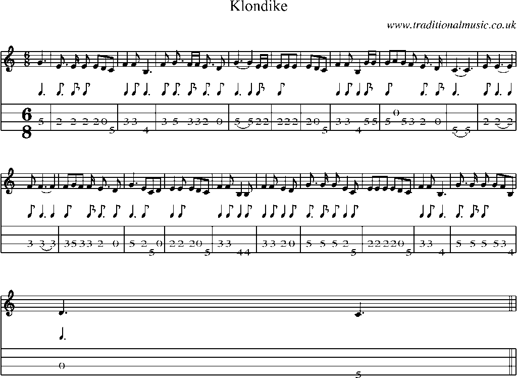 Mandolin Tab and Sheet Music for Klondike