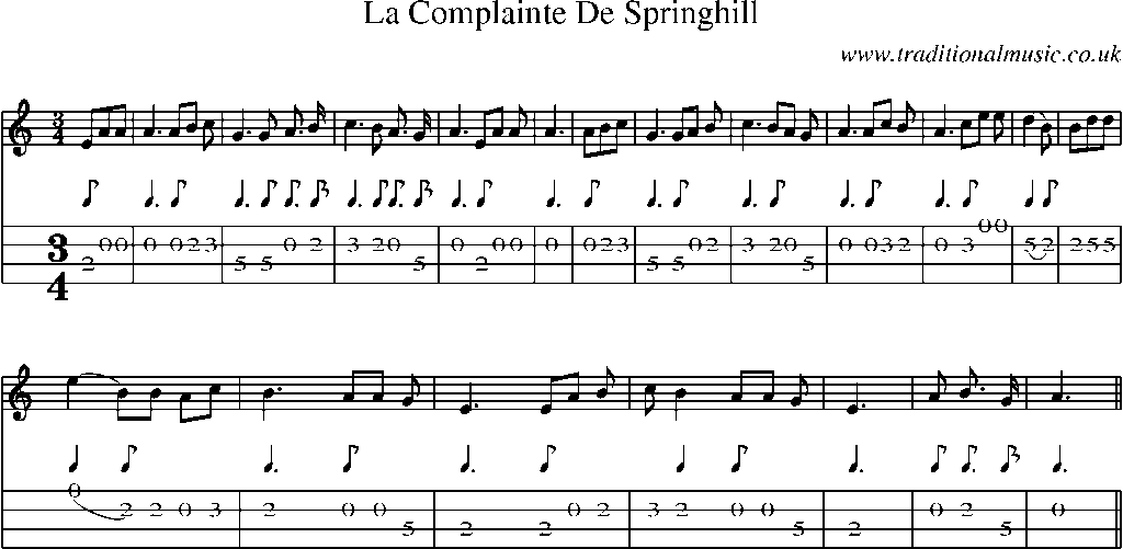 Mandolin Tab and Sheet Music for La Complainte De Springhill