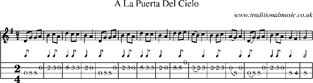 Mandolin Tab and Sheet Music for A La Puerta Del Cielo