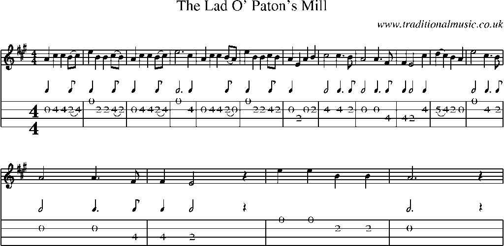 Mandolin Tab and Sheet Music for The Lad O' Paton's Mill