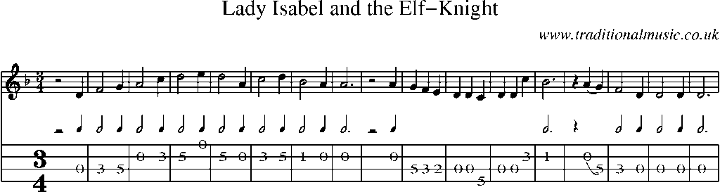Mandolin Tab and Sheet Music for Lady Isabel And The Elf-knight