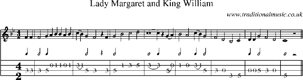 Mandolin Tab and Sheet Music for Lady Margaret And King William