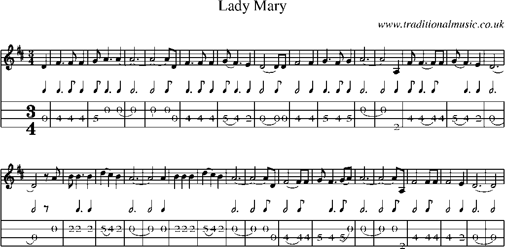 Mandolin Tab and Sheet Music for Lady Mary