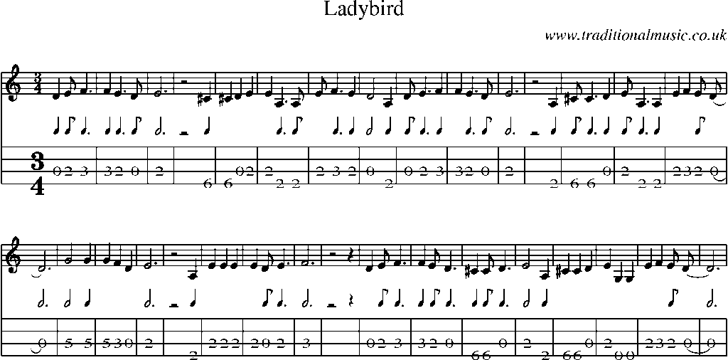Mandolin Tab and Sheet Music for Ladybird