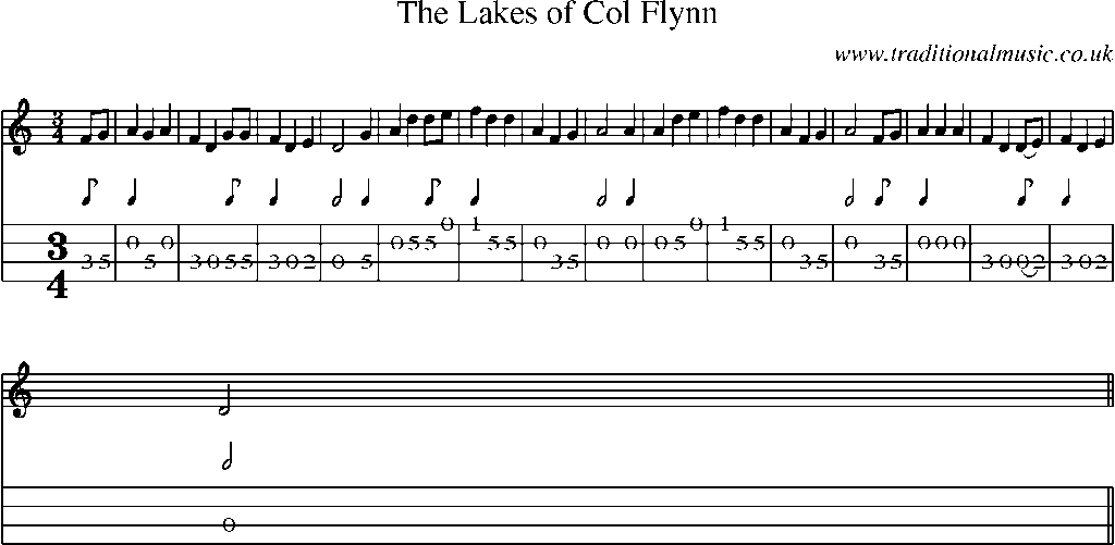 Mandolin Tab and Sheet Music for The Lakes Of Col Flynn