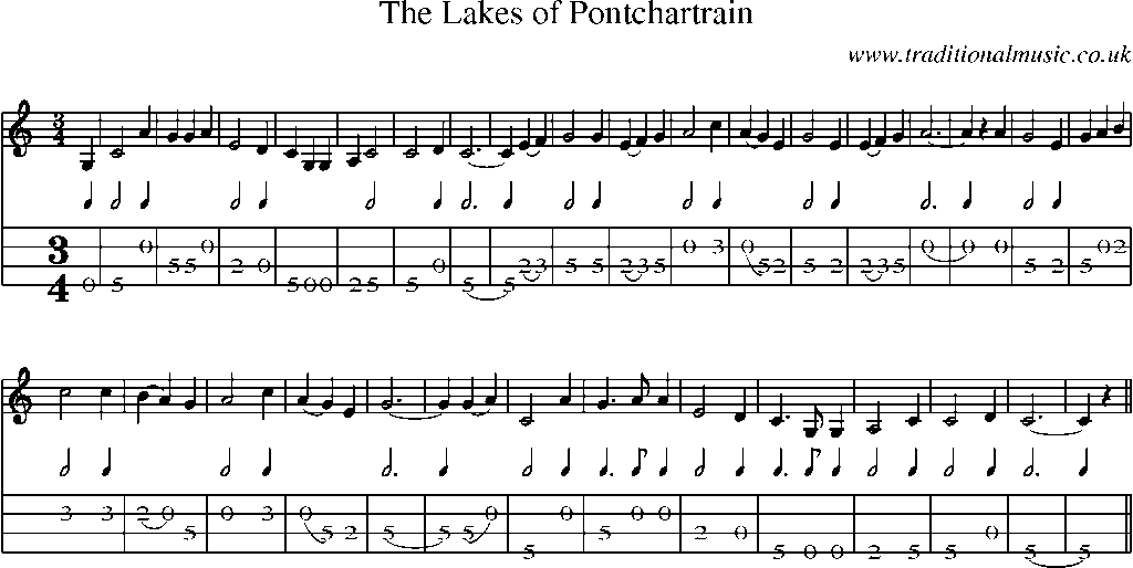 Mandolin Tab and Sheet Music for The Lakes Of Pontchartrain