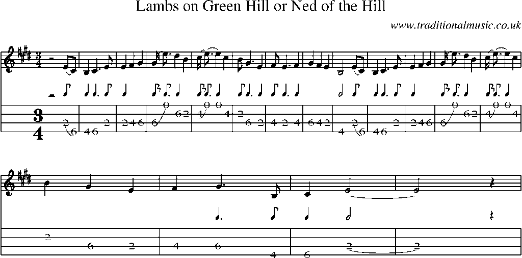 Mandolin Tab and Sheet Music for Lambs On Green Hill Or Ned Of The Hill