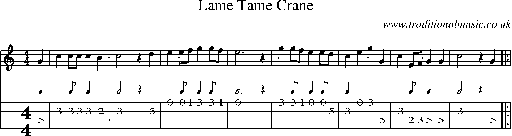 Mandolin Tab and Sheet Music for Lame Tame Crane